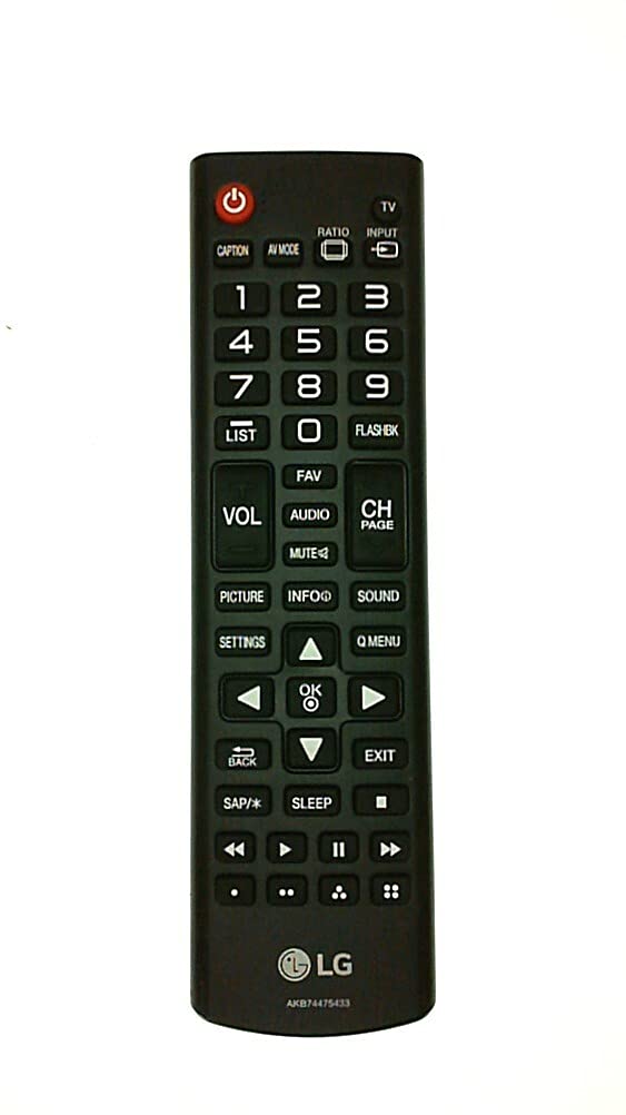 LG AKB74475433 remote control, compatible with several LG TVs for easy navigation.