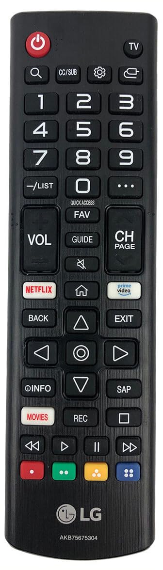 LG AKB75675304 remote front view shows simple navigation and quick access to apps