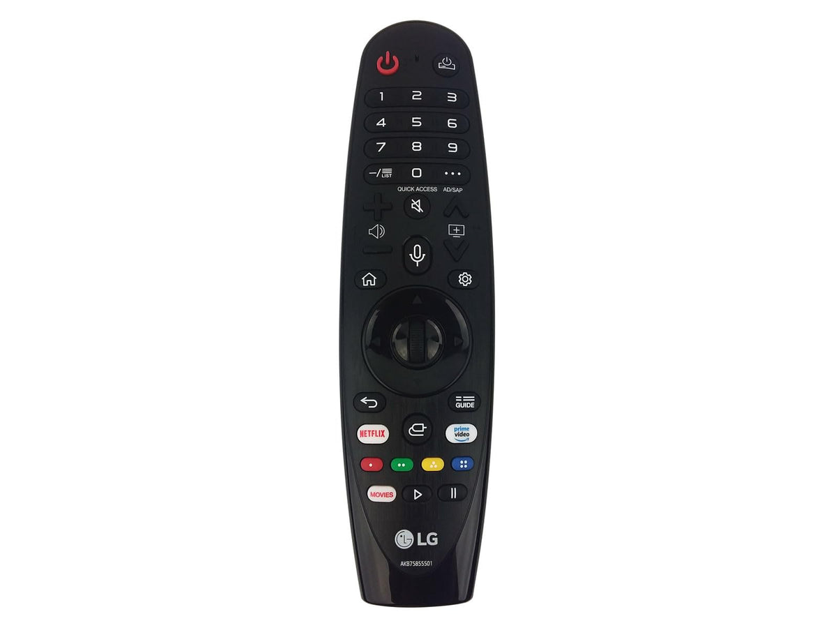 LG AN MR20GA remote back view shows symmetrical button layout for quick access.