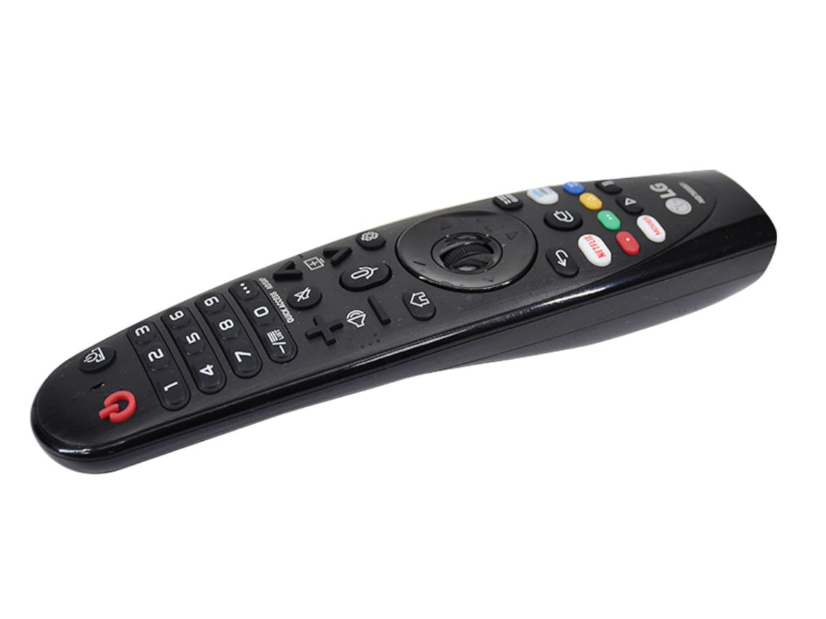 LG AN MR20GA remote side profile highlights palm-friendly design for comfortable control.