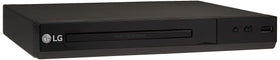 LG DVD player front view demonstrates 1080p upscaling for sharper standard DVDs.