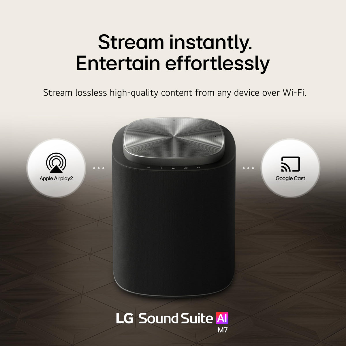 LG M7 Sound Suite AI room calibration pro optimizes audio for your space.