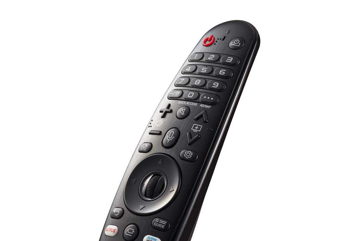 LG Magic Remote close-up of buttons and click wheel highlighting precise navigation