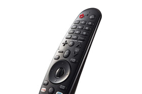 LG Magic Remote close-up of buttons and click wheel highlighting precise navigation