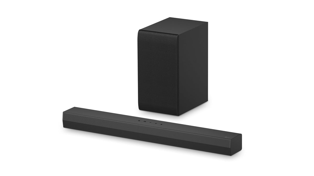 LG S40T front view with crest design enhances home theater aesthetics