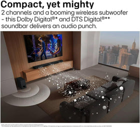 LG S40T wireless subwoofer side view boosts bass for movies