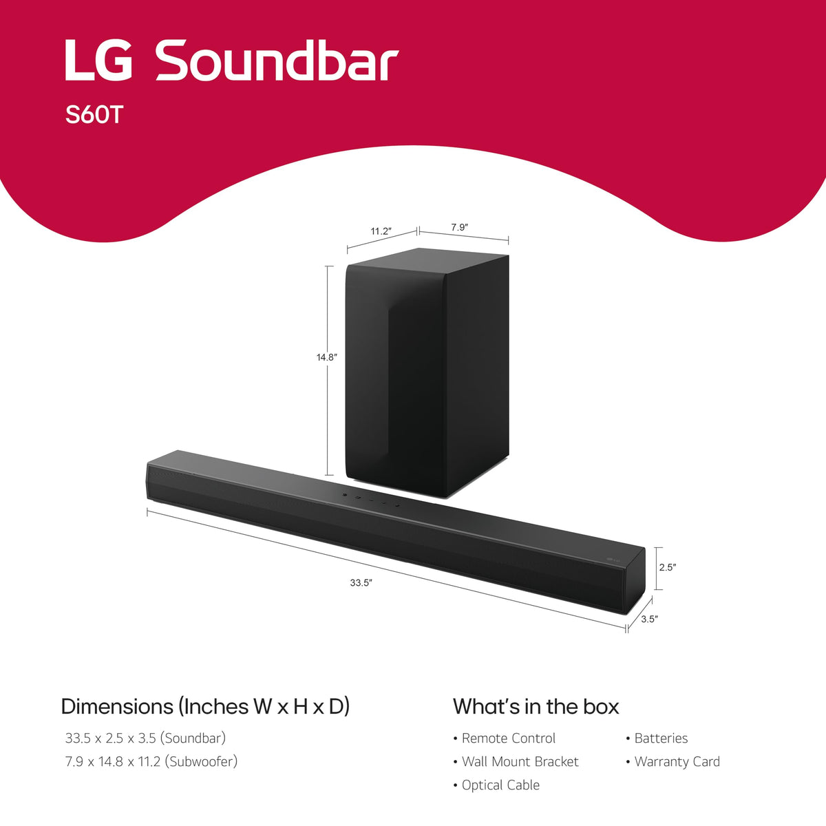 LG S60T WOW Interface illustration shows single remote control across TV and soundbar.