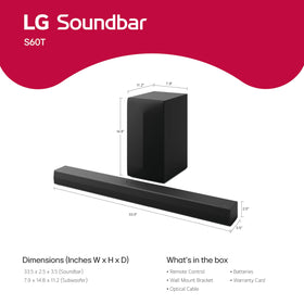 LG S60T WOW Interface illustration shows single remote control across TV and soundbar.