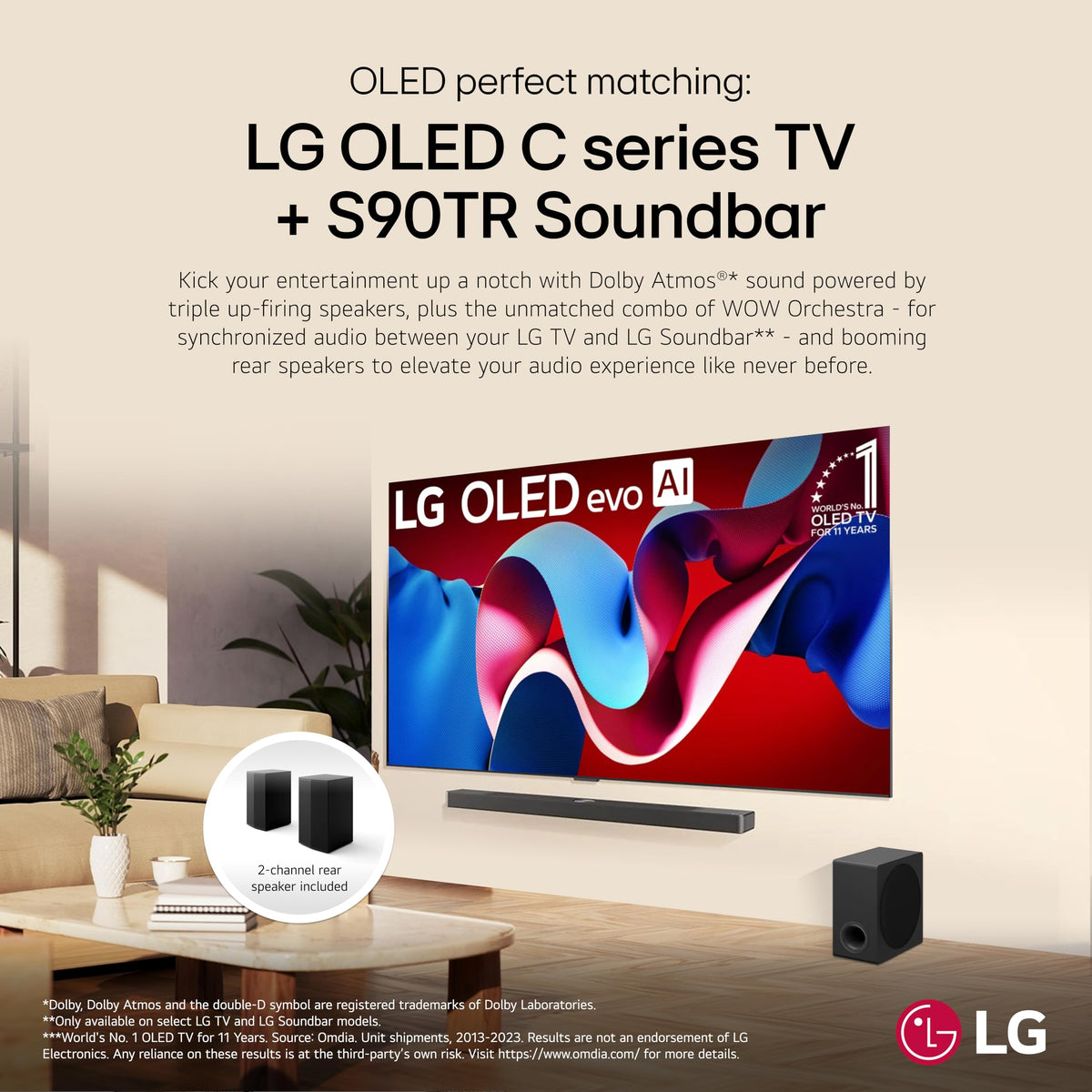 LG S90TR wireless rear speakers delivering true surround sound