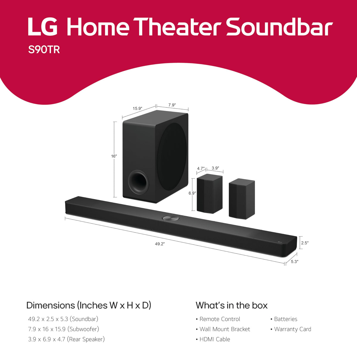 LG S90TR wireless subwoofer for deep, room-filling bass