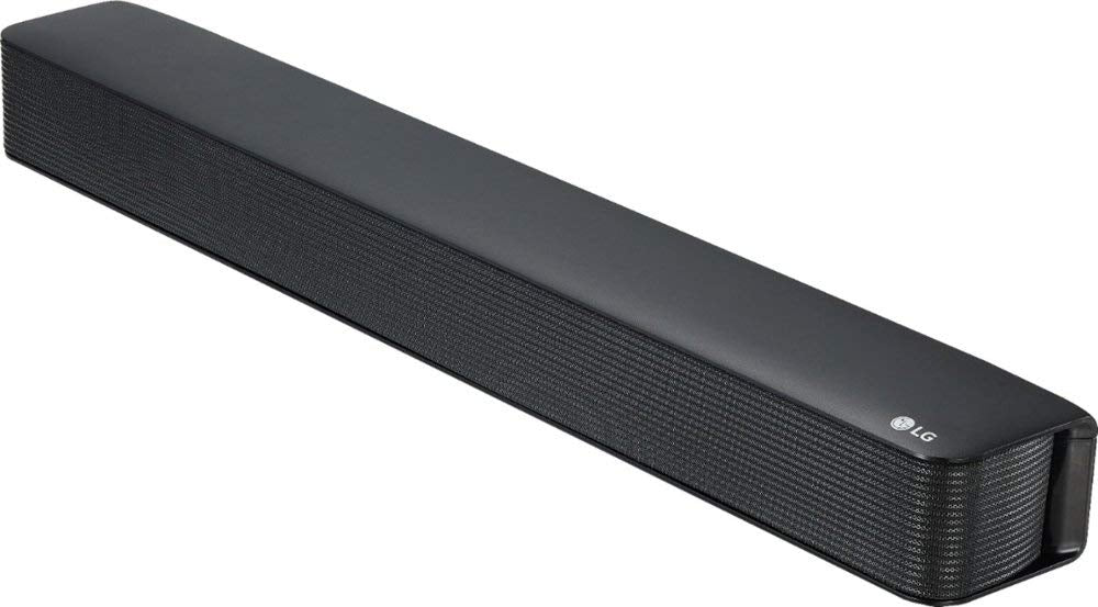 LG SK1 front view under TV showing slim profile and clearer TV audio
