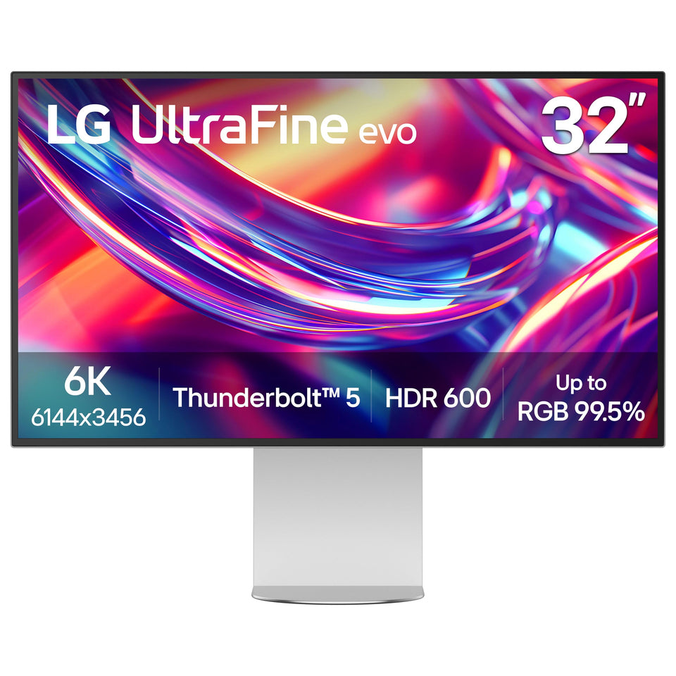 LG UltraFine evo 6K front view highlights a 32-inch panel for precise editing.
