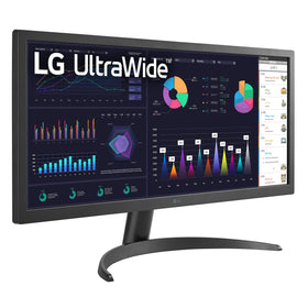 LG UltraWide 26WQ500-B ergonomic stand with tilt, height, and pivot