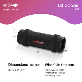LG xboom Grab LED lighting detail illustrating adaptive lights synced with audio