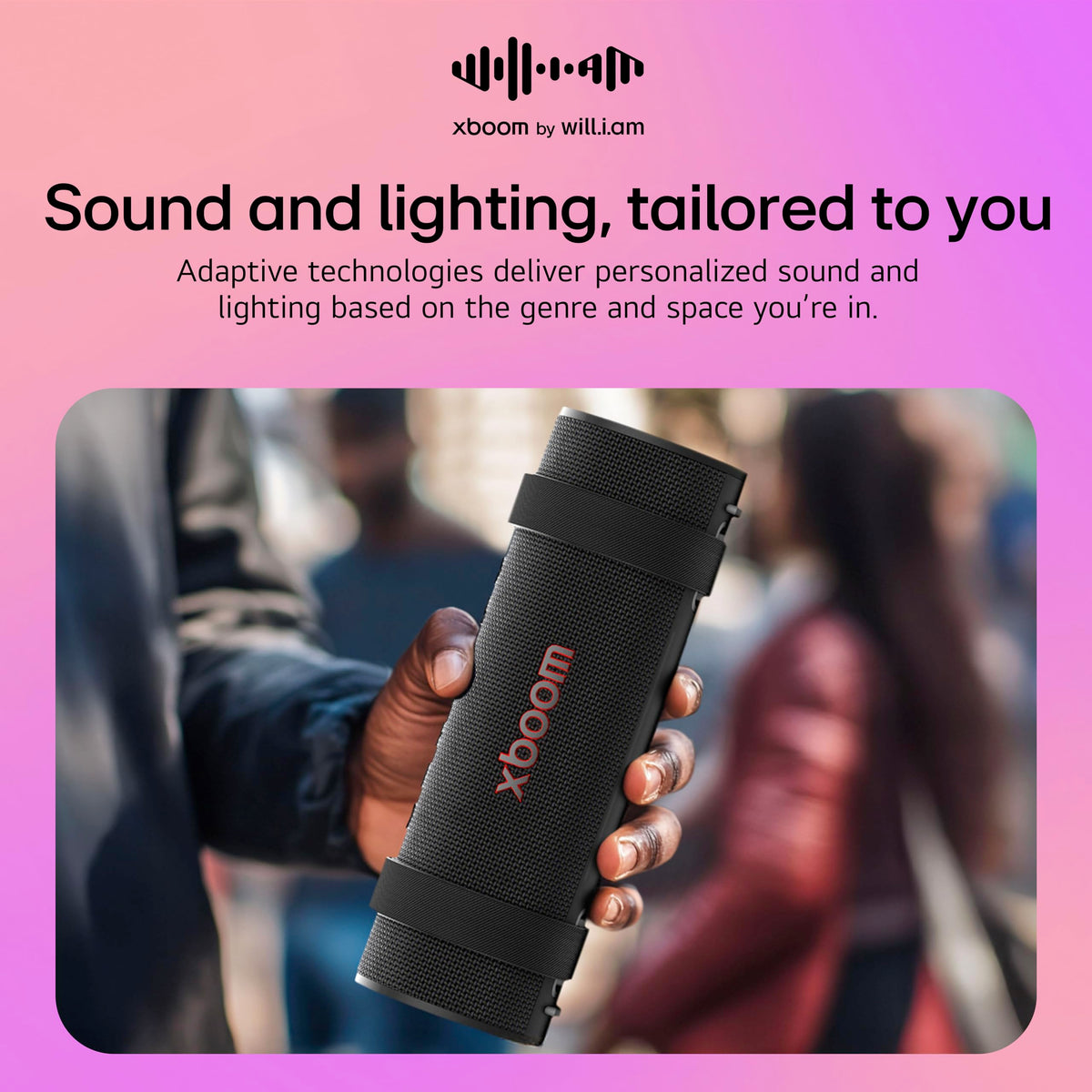 LG xboom Grab with water splashing to show LG water resistance keeps music playing