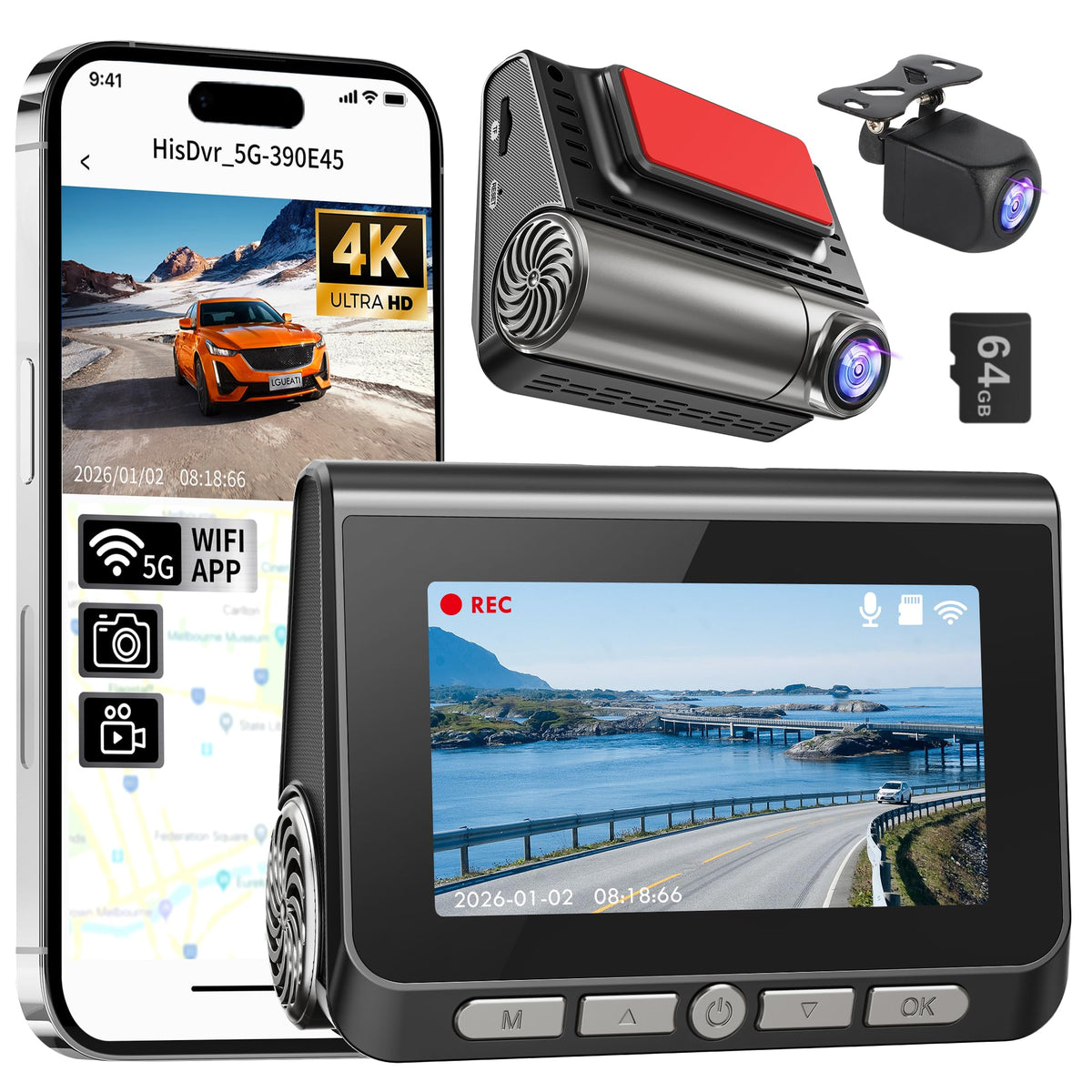 Lgueati dashcam front-4k captures crisp road details and license plates