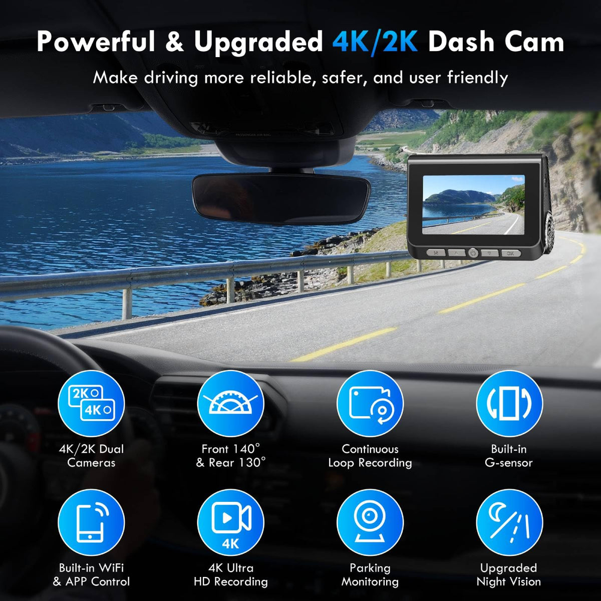 Lgueati dashcam rear-2k records the back view for complete awareness