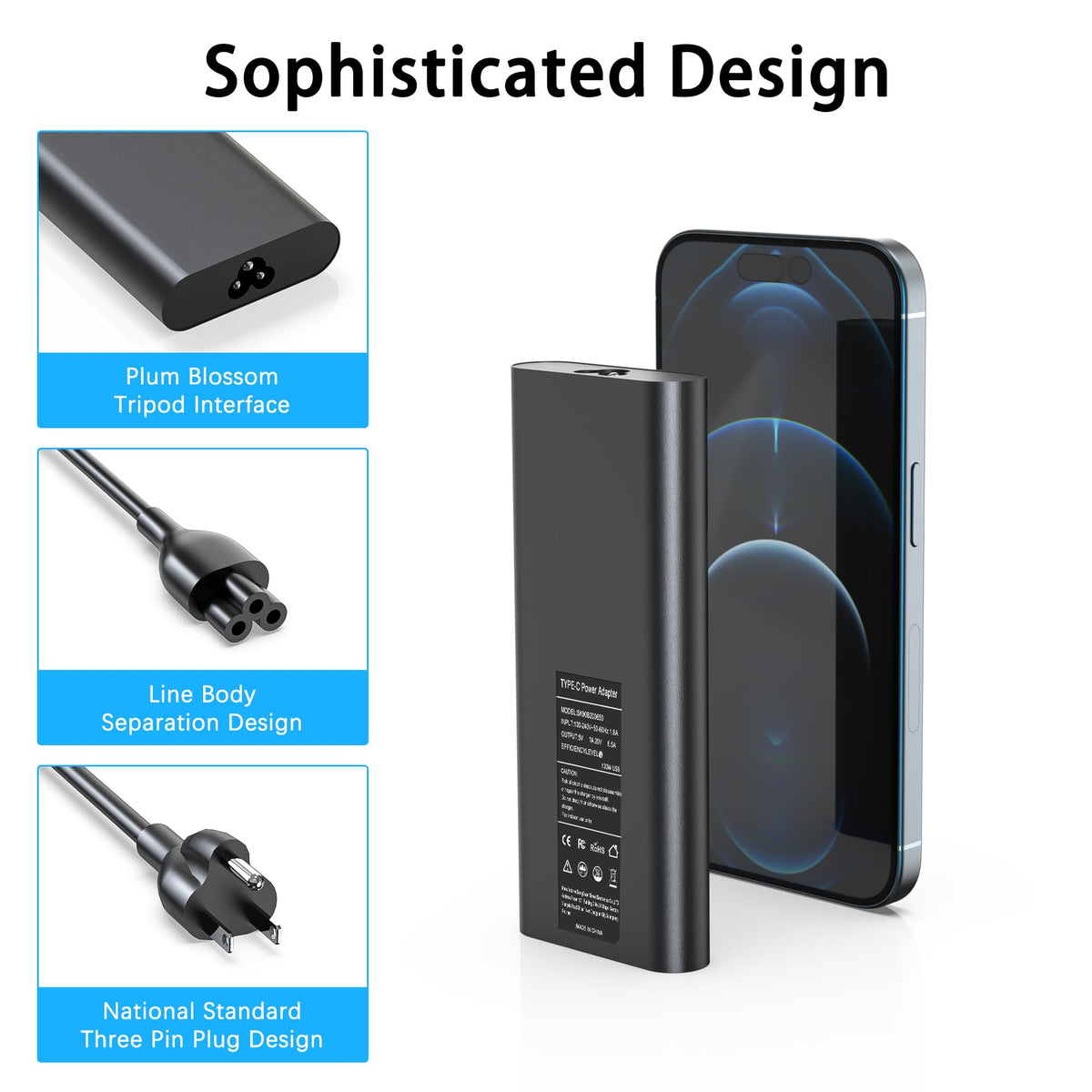 LHYSFIY 130W USB-C charger side profile showing compact form factor
