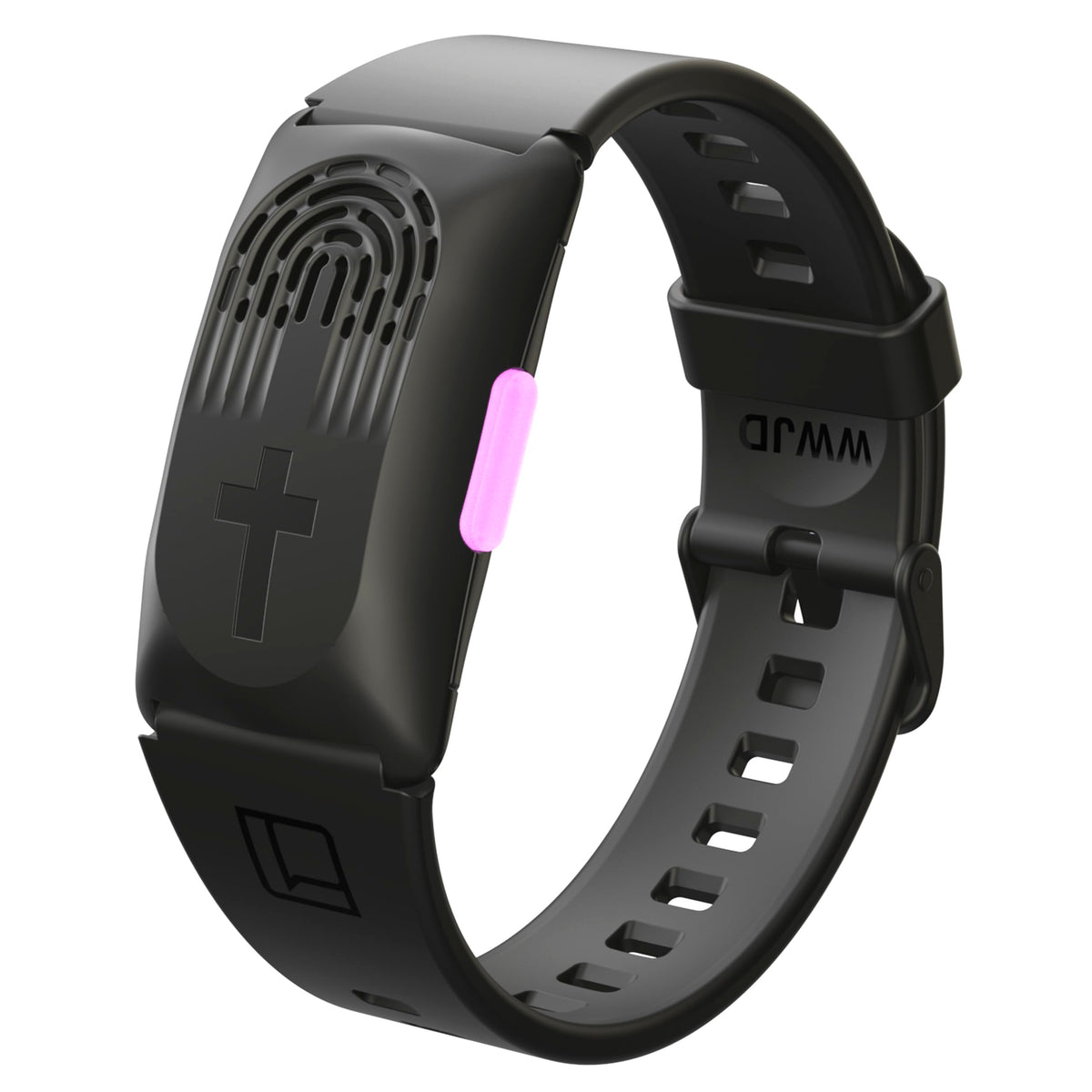 LIAISE Audio Bible Watch on wrist displaying NIV verses for on-the-go scripture.