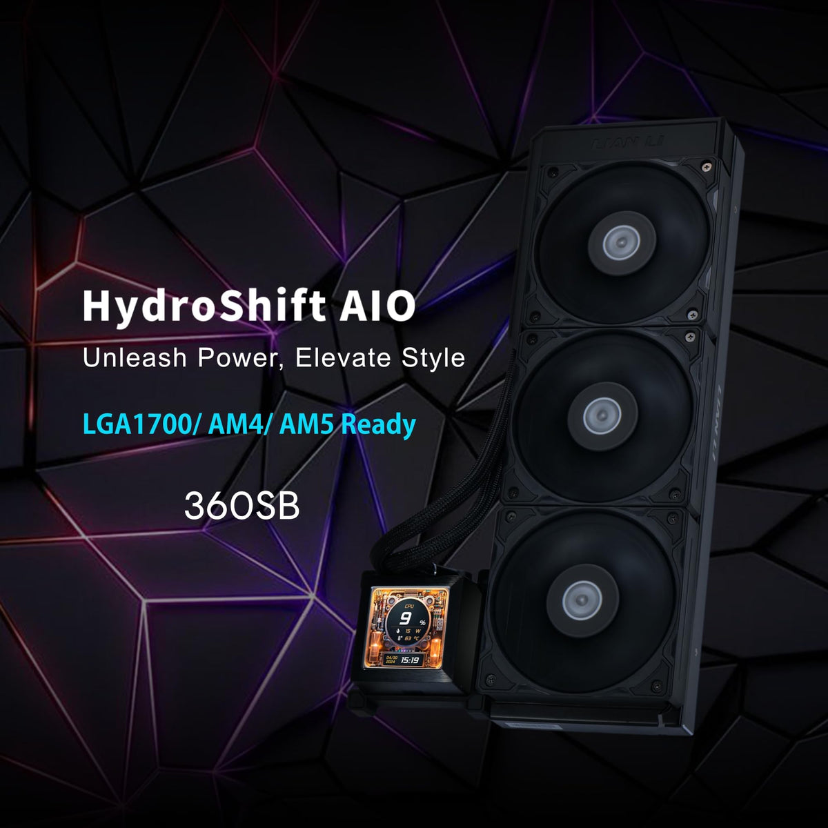 Lian Li HydroShift 360 AIO pre-installed three 28mm fans for easy cooling.