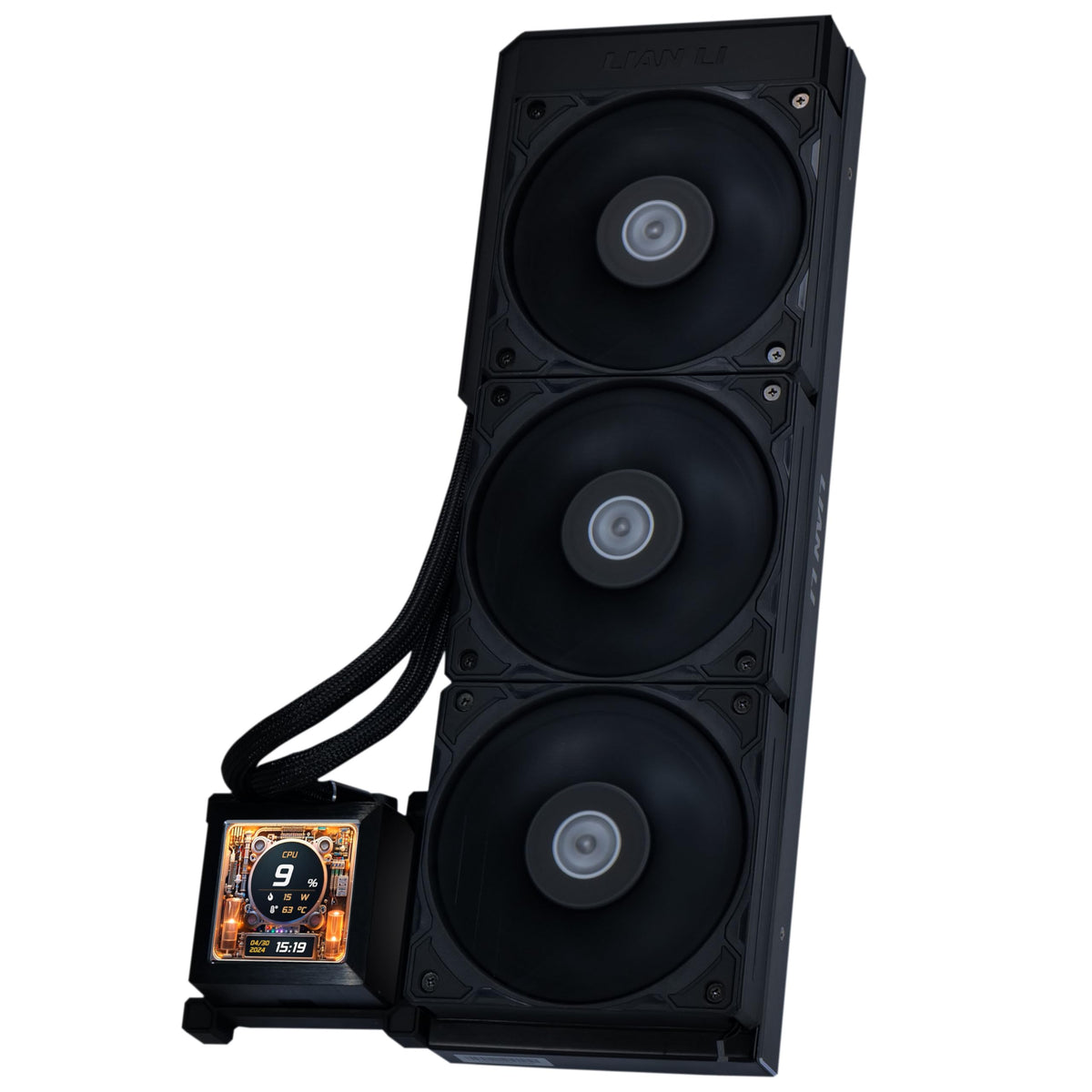 Lian Li HydroShift 360 AIO side-mounted coolant pathway enables a sleek, cable-free look.