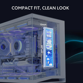 Lian Li SM088W temperature display panel shows live PC temps.