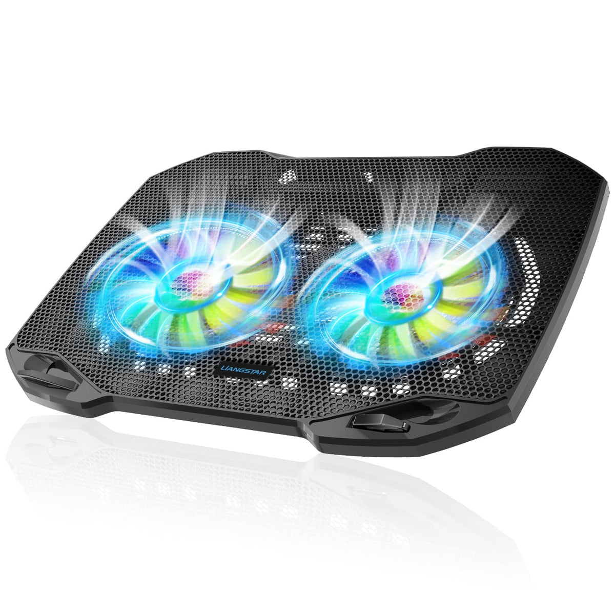 LIANGSTAR cooling pad with two quiet fans for steady laptop cooling during long sessions.