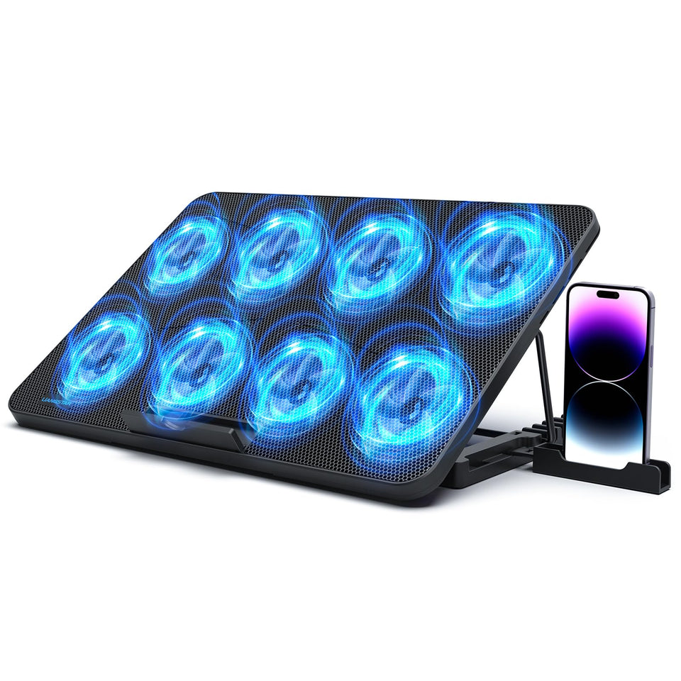 LIANGSTAR laptop cooling pad with 8 fans for quiet gaming cooling.
