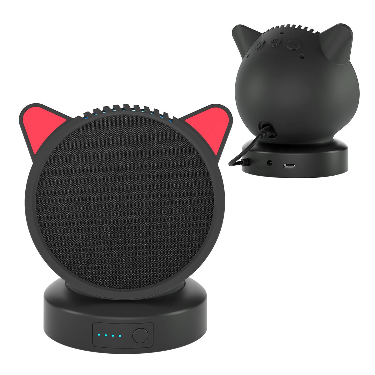 Liboer Ech-o Po-p battery base front view powers a portable speaker on the go.