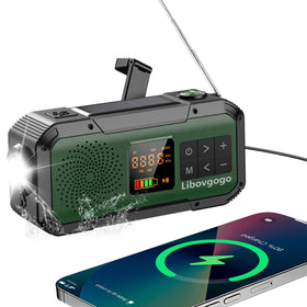Libovgogo emergency radio front view highlights rugged outdoor preparedness.