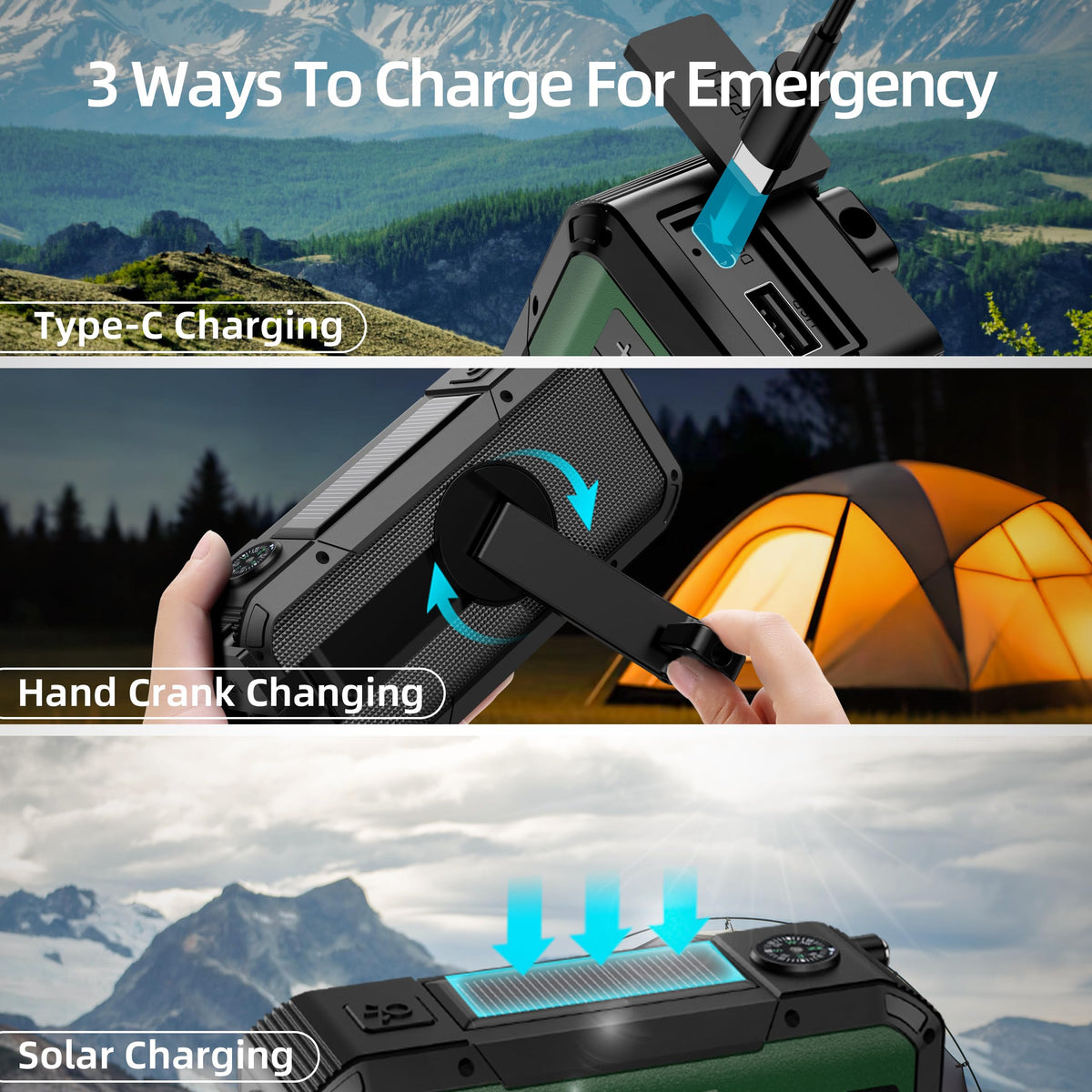 Libovgogo emergency radio built-in LED flashlight enhances visibility.