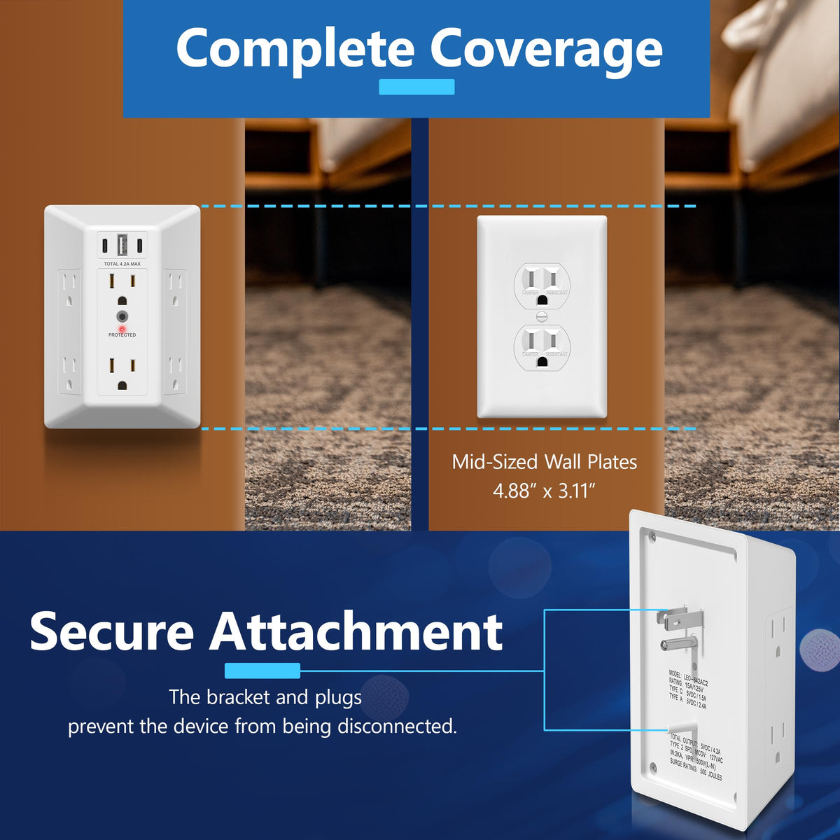 LIDER on a bedside table powering lamp, phone and tablet for streamlined nighttime charging