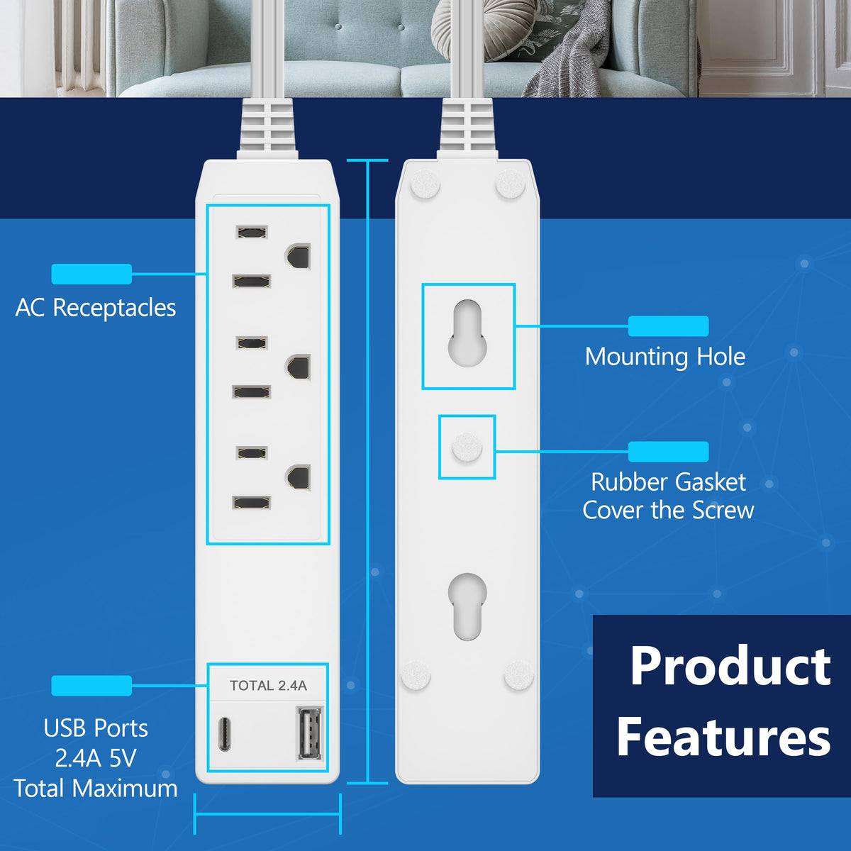 LIDER close-up of USB-A and USB-C ports with clear port labeling for convenience