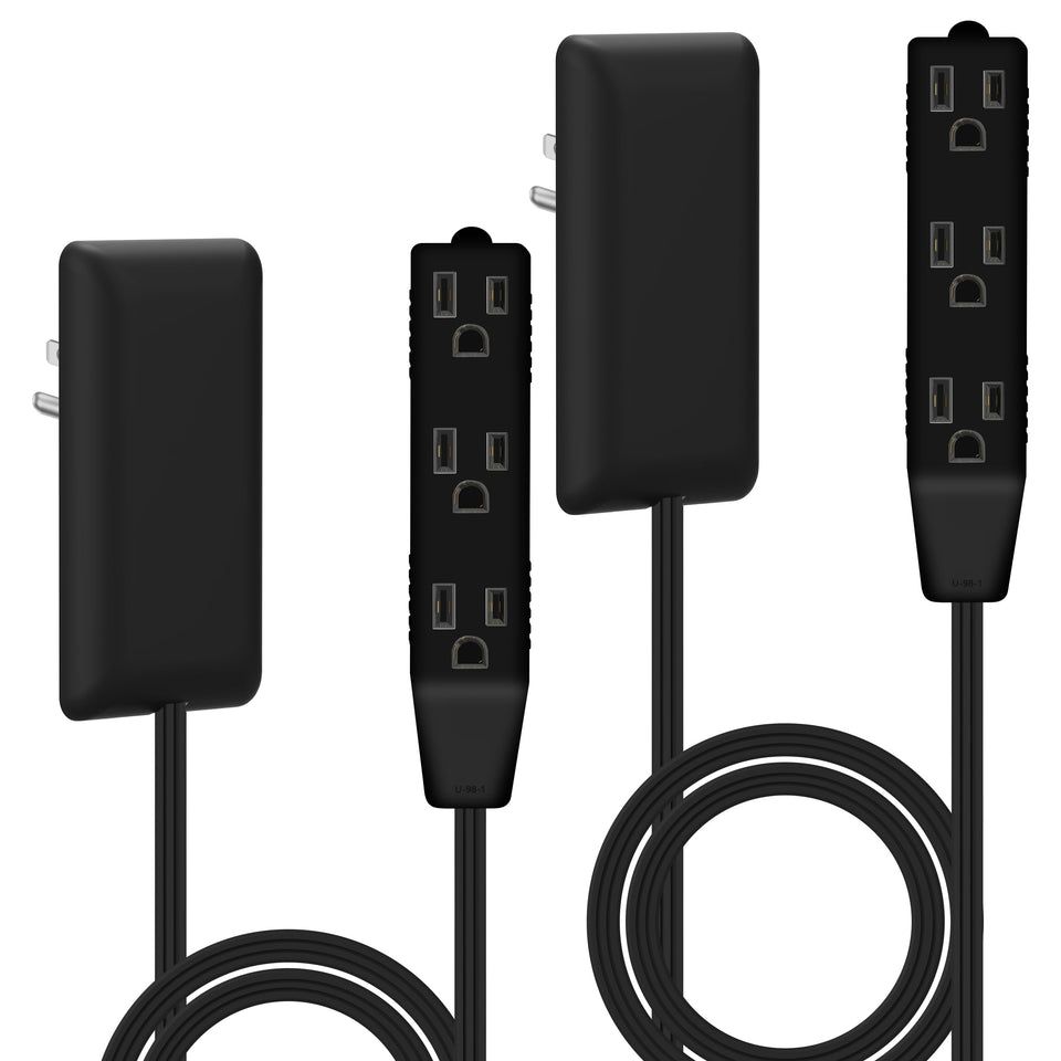 LIDER flat-face extender front view showing three outlets and sleek matte finish for tidy cords