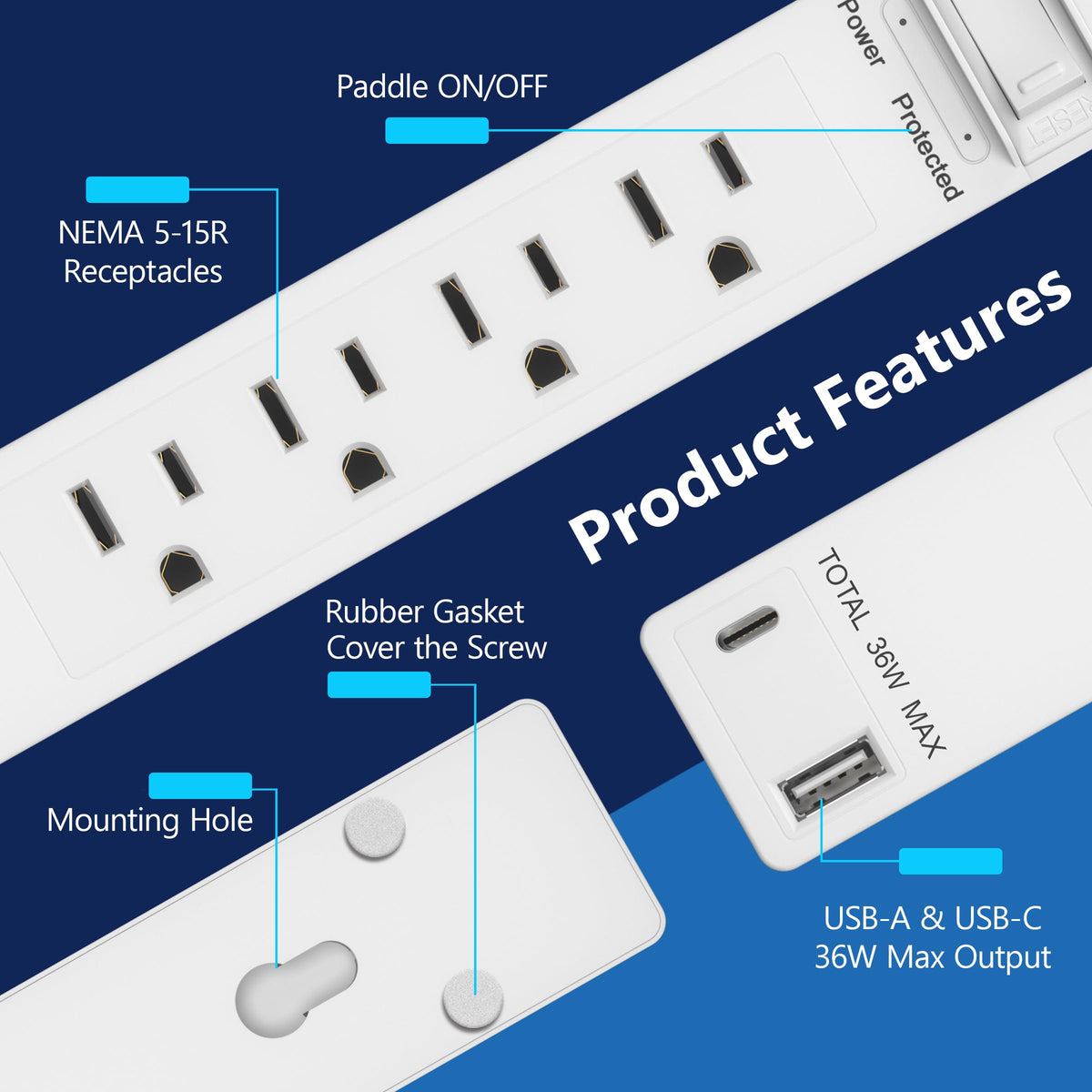 LIDER top-down of four grounded outlets offering multiple device connectivity advantage