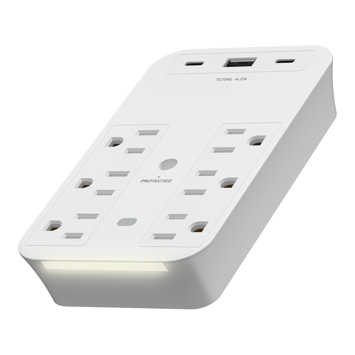 LIDER front face showing six outlets and clean matte white finish for organized power