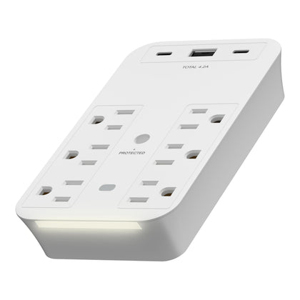LIDER front face showing six outlets and clean matte white finish for organized power