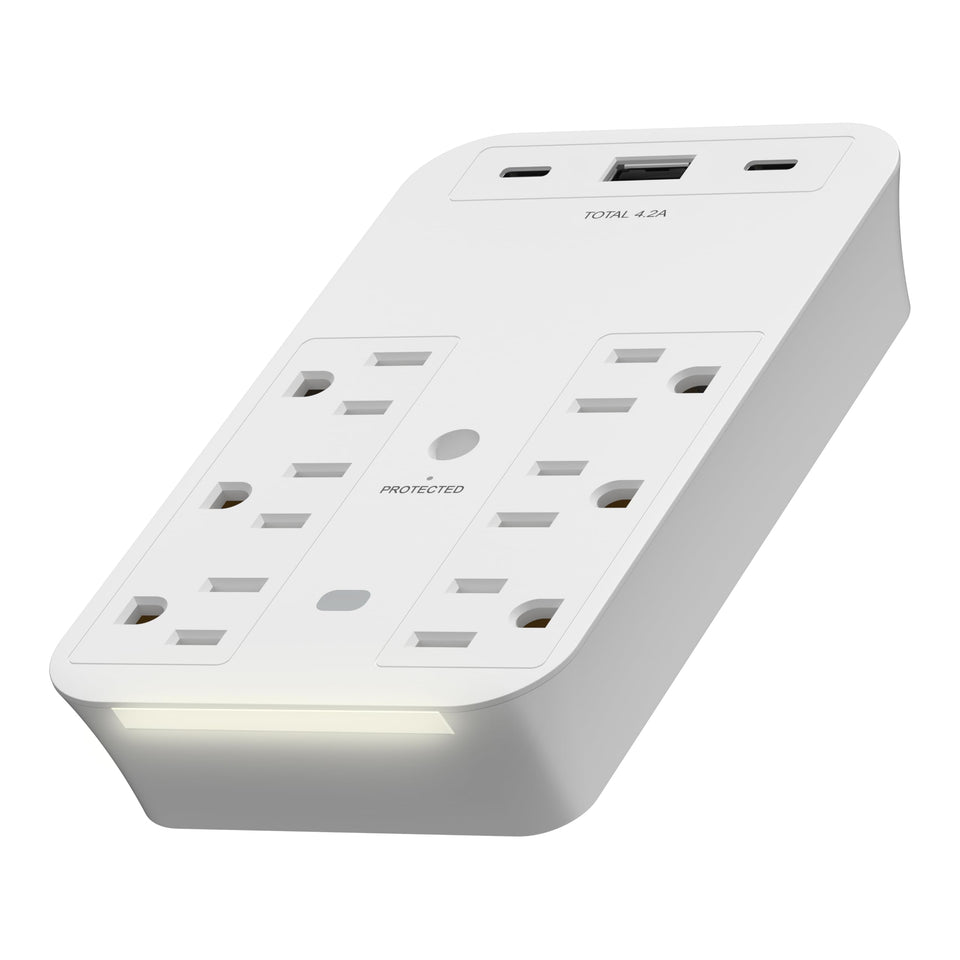 LIDER front face showing six outlets and clean matte white finish for organized power