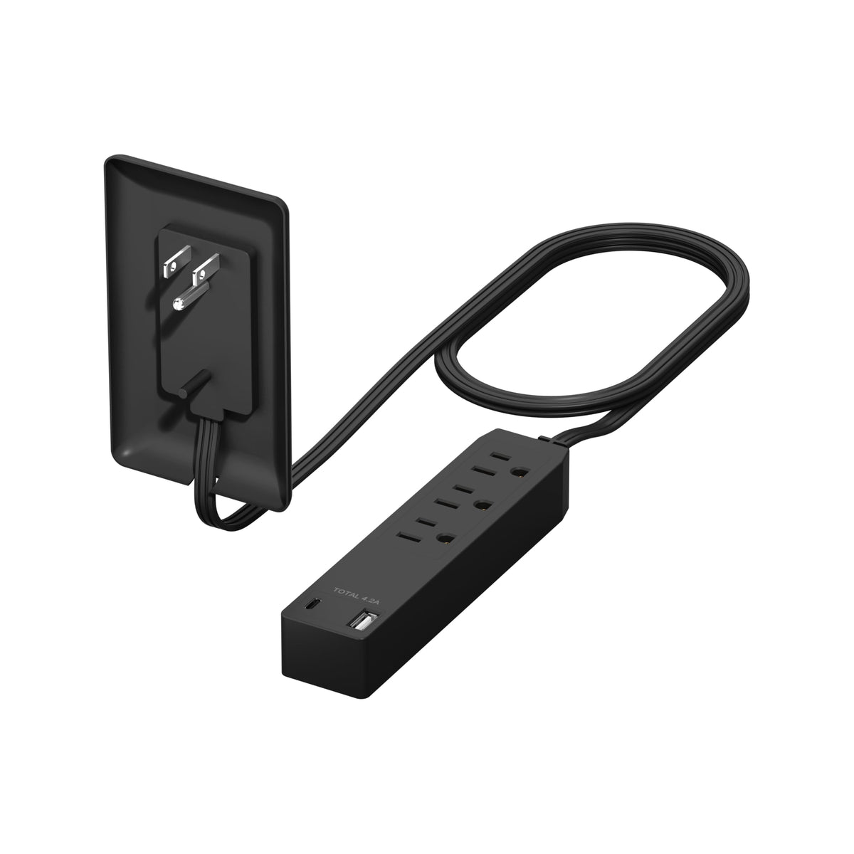 LIDER front-facing matte black wall plate showing sleek outlets and USB ports for neat power access