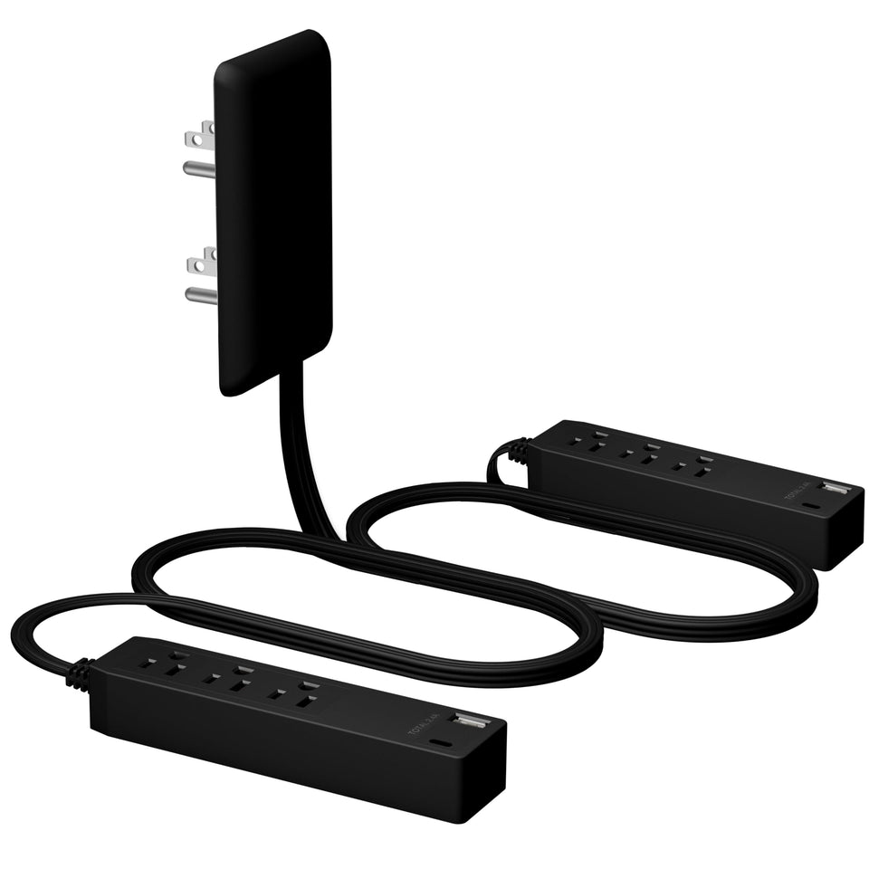 LIDER front view matte black showing three AC outlets and USB ports for more charging options