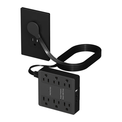 LIDER front view matte black showing six outlets and USB ports with compact benefit
