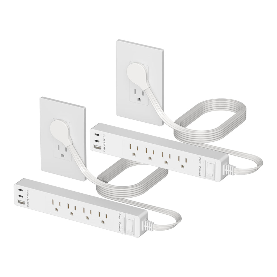 LIDER front view matte white showing four outlets and USB ports for neat charging