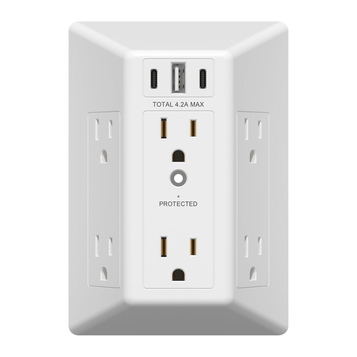 LIDER front view matte white surge protector showing outlets and USB ports for versatile charging