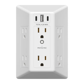 LIDER front view matte white surge protector showing outlets and USB ports for versatile charging