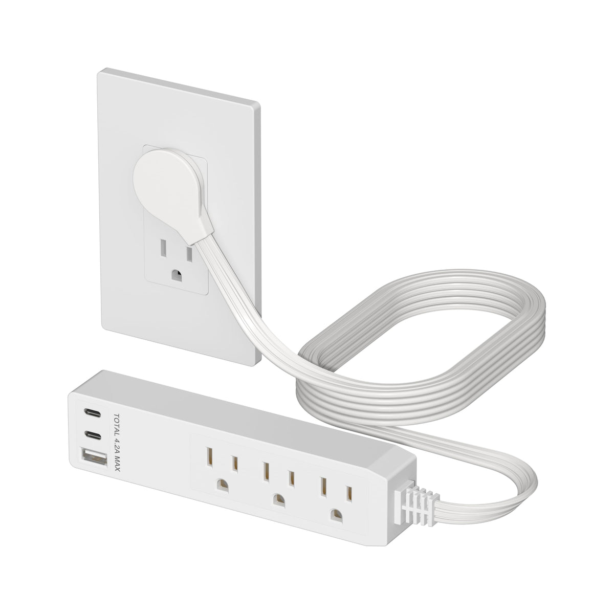 LIDER outlet extender with 3-receptacles for convenient multi-device charging.