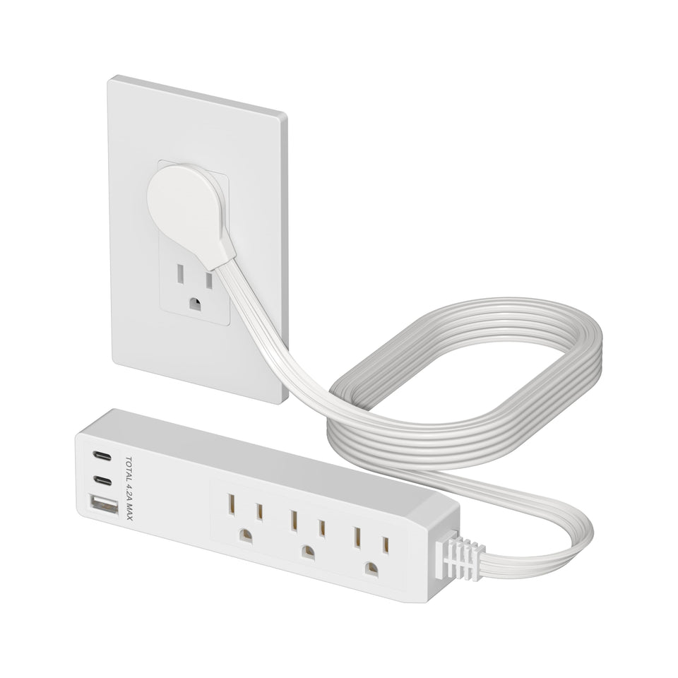 LIDER outlet extender with 3-receptacles for convenient multi-device charging.
