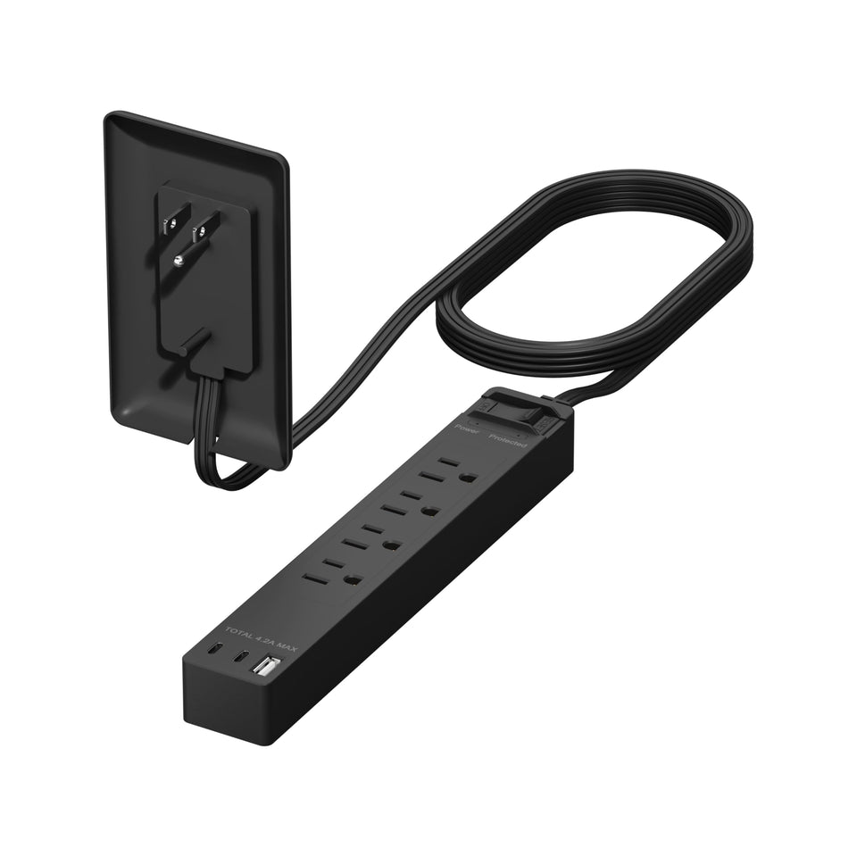 LIDER front view matte black extender showing outlets and sleek look for tidy power