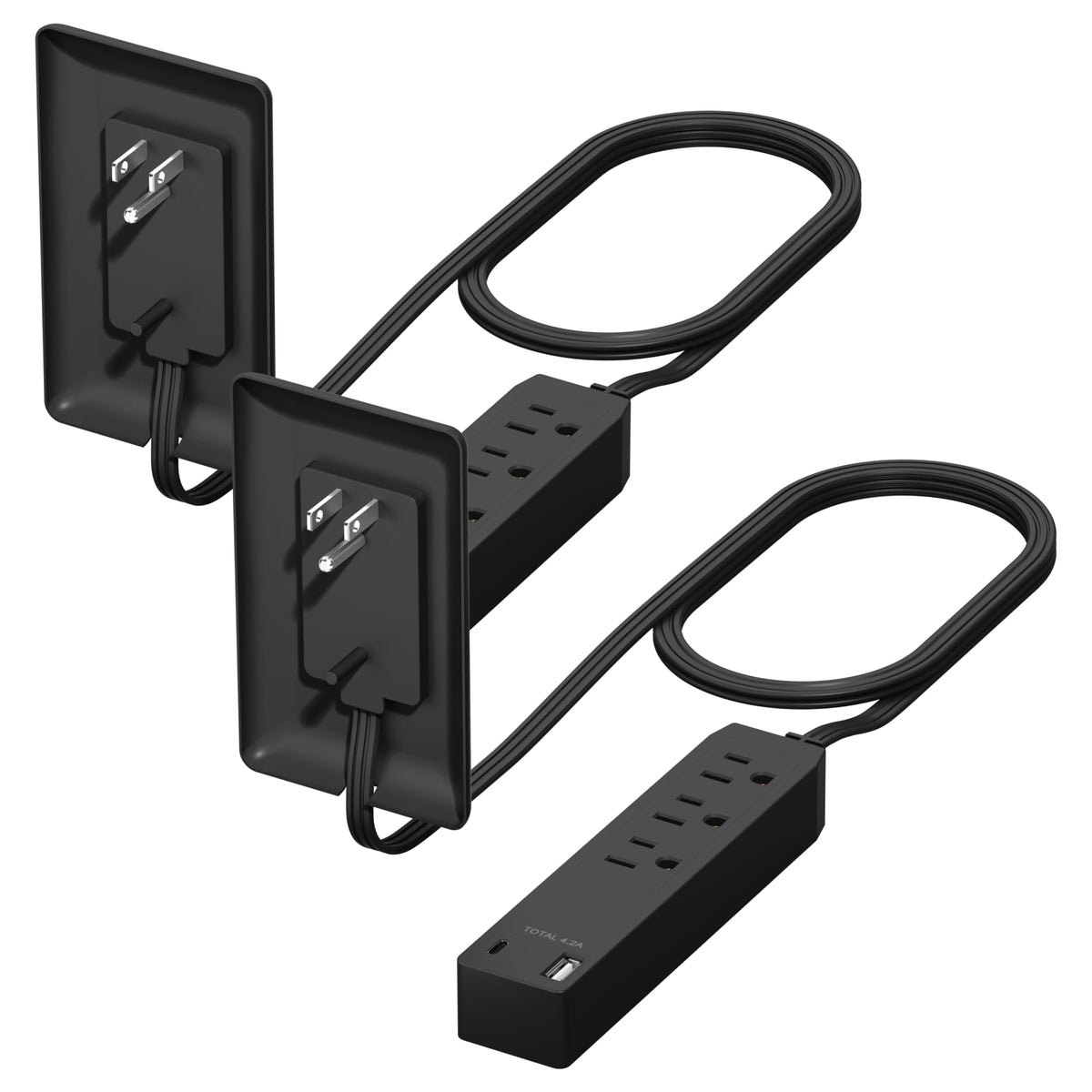 LIDER outlet extender front view showing three outlets and USB ports for easy access
