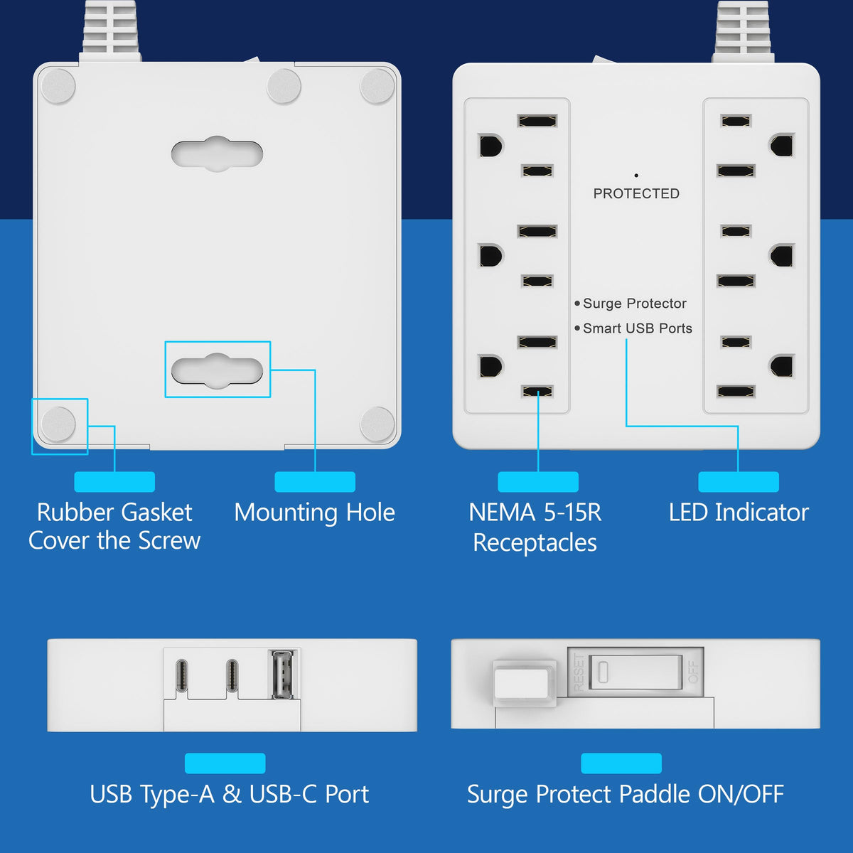 LIDER top view highlighting outlet spacing that prevents bulky plug interference