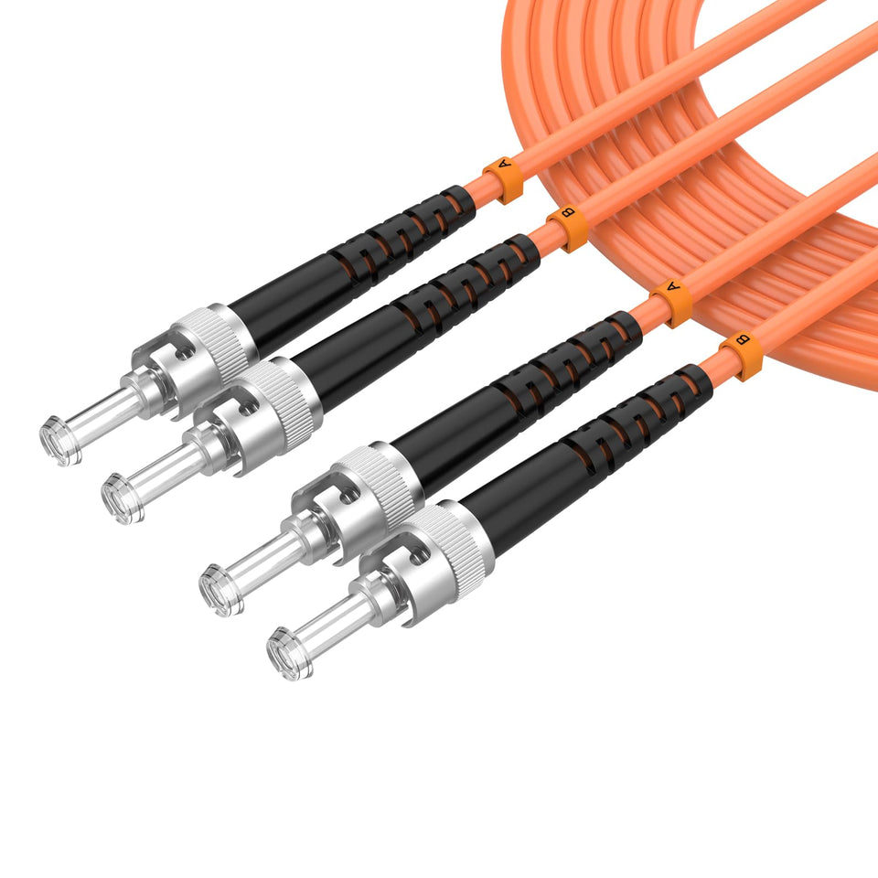 lidkew ST–ST patch cable front view showing connectors and duplex clip for quick identification and reliable mating